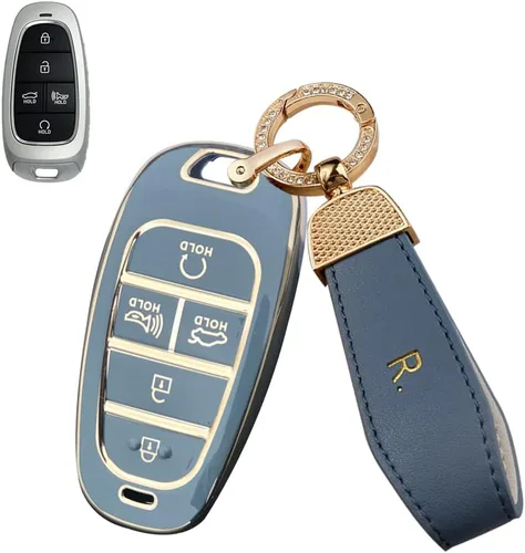 Miniatura 8 de SANRILY Golden-Edge - Funda para llavero de 5 botones para Hyundai Sonata Tucson 2022 2021 2020 Santa Fe Santa Cruz, funda de protección completa