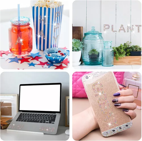 Miniatura 7 de Zonon 136 piezas calcomanías para planchar con diamantes de imitación, letras grandes con purpurina brillante del alfabeto, borde de piedras