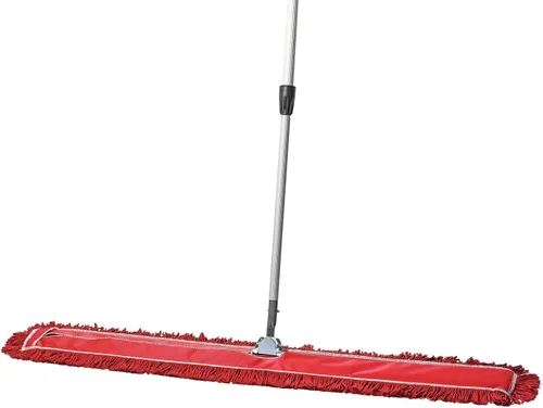 Trapeador de polvo comercial rojo de 48 pulgadas y barredora de piso con mango extensible, trapeador para limpieza de suelos de madera dura,