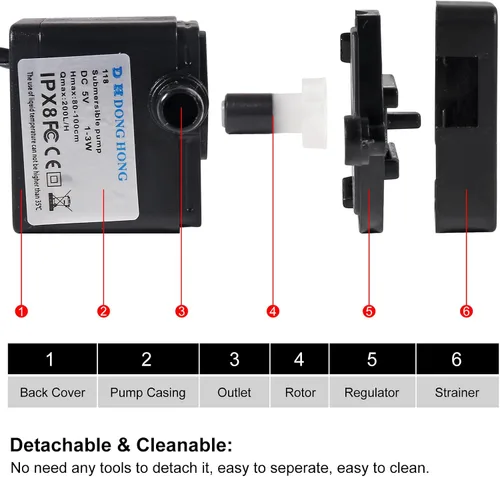 Miniatura 2 de DIANN 2 unids mini bomba de agua DC 5V bomba sumergible USB pequeña fuente bomba 3W para acuarios pecera acuario fuente de flujo ajustable