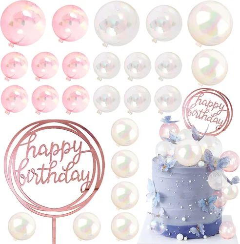Decoración colorida para tarta, mini globo, decoración para cupcakes, bola de espuma, decoración de pastel de flores secas artificiales, decoración