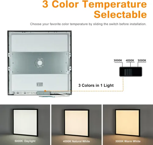 Miniatura 2 de Luces LED de panel de montaje en superficie negras 2x2, 40W-30W-20W y 5000K-4000K-3000K seleccionables, regulables de 0-10V, cuadradas, para cocina