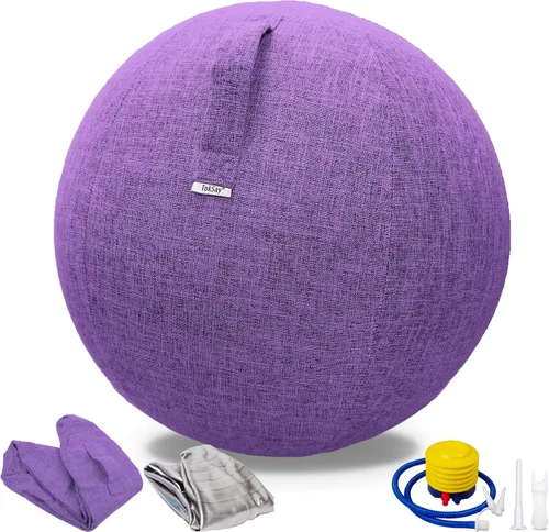 Miniatura 8 de Silla de pelota de ejercicio con cubierta de tela, tamaño estándar (63.5 cm / 25 pulgadas), para oficinas en casa, entrenamiento de equilibrio