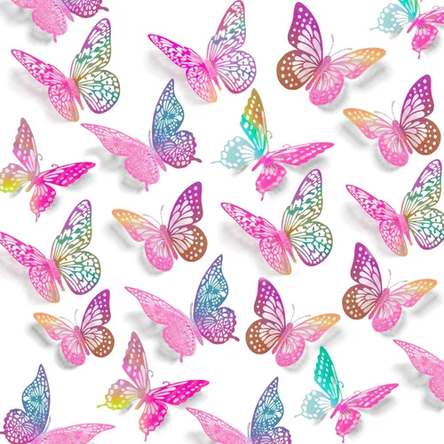 SAOROPEB Decoración de pared de mariposa 3D, 48 piezas, 4 estilos, 3 tamaños, decoraciones de mariposa morada para decoraciones de cumpleaños,