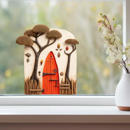 Miniatura 3 de African Village Savannah Tree House Decor - Adhesivo de pared para puerta de hadas