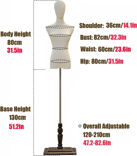 Miniatura 6 de Female Mannequin Torso Body Dress Form, Clothing Display Tailors Dummy Sewing with Wood Stand for Jewelry , Adjustable 47.2-82.6 Inch Adjustable