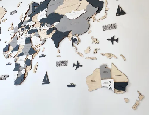 Miniatura 6 de Mapa del mundo de madera, arte 3D, decoración de pared grande, tamaño (M, L, XL) Idea de regalo para cualquier ocasión, arte de pared para el hogar