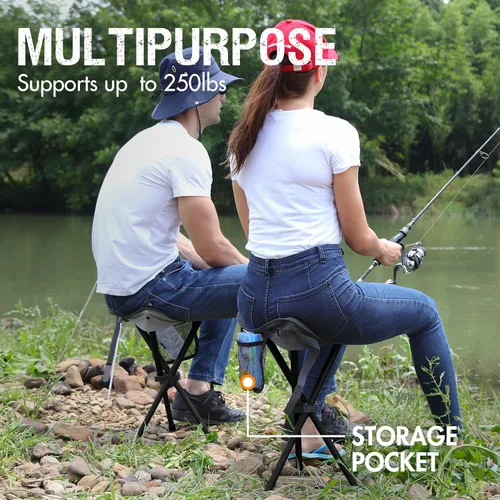 Miniatura 5 de Portal Taburete de trípode plegable alto para acampar al aire libre, caminar, caza, senderismo, pesca, viajes, soporta 225 libras Gris elevado