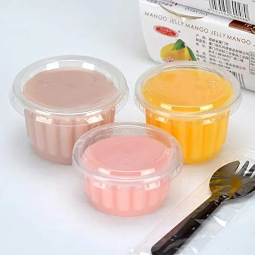 (50PcS 5.1 fl oz PE material plástico taza con tapa, pudín, yogur, salsa, muestreo, pastel, taza de gelatina transparente