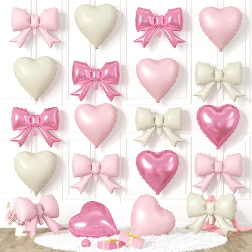 Miniatura 23 de 20 globos de lazo rosa, globos de corazón rosa bebé, globo en forma de corazón de 18 pulgadas, globo de lazo de 21 pulgadas para propuesta