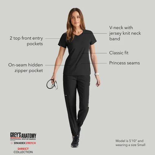 Miniatura 4 de BARCO Grey's Anatomy Spandex Stretch Direct - Camiseta médica con cuello en V para mujer