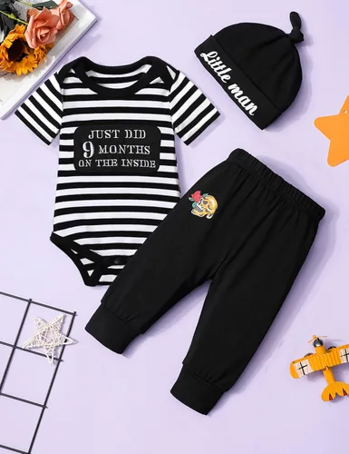 Miniatura 26 de Conjunto de 3 piezas de ropa para bebé y niño, manga de tatuaje, mameluco divertido y pantalones