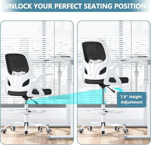 Miniatura 5 de Kensaker Silla alta de dibujo con anillo de reposapiés para el hogar y el trabajo, silla ergonómica de escritorio para oficina en casa con brazos