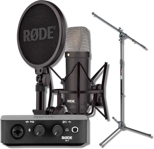 Miniatura 10 de Rode NT1 Signature - Paquete de micrófono condensador de diafragma grande negro con soporte de trípode MS7701B Euro Boom - Micrófono de estudio XLR
