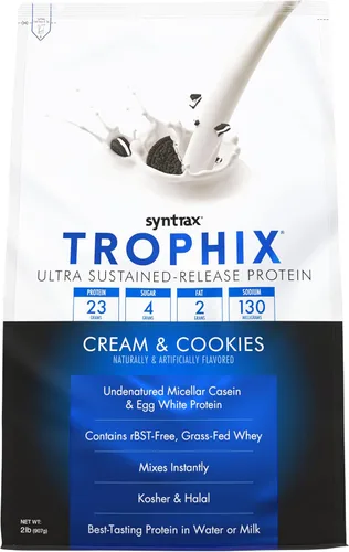 Miniatura 14 de Syntrax Nutrition Trophix, Mezcla de polvo de proteína de liberación ultra sostenida, pudín de plátano 2 libras.