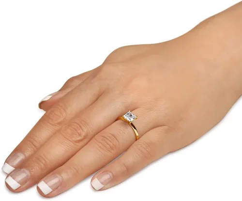 Miniatura 3 de Anillo de compromiso solitario de cuatro puntas de oro amarillo sólido de 14 k con borde de cuchillo y circonita cúbica de 1.0 quilates.
