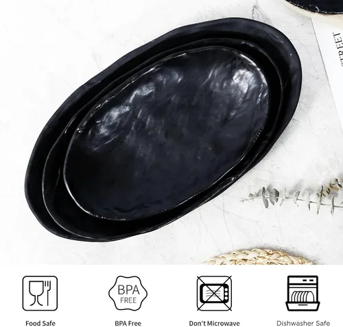 Miniatura 2 de TP Juego de 2 platos de melamina ovalados de 12 y 14 pulgadas para alimentos, frutas, aperitivos, aperitivos y postres, juego de platos ligeros
