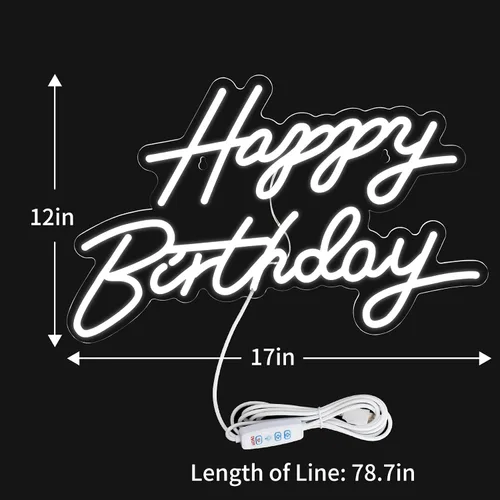 Miniatura 2 de Letrero de neón de feliz cumpleaños para decoración de pared, letrero con luz LED de feliz cumpleaños, luz de neón regulable alimentada por USB