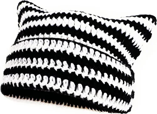 Gorros de ganchillo para mujer, gorro de gato vintage, accesorios grunge, gorros holgados para mujer