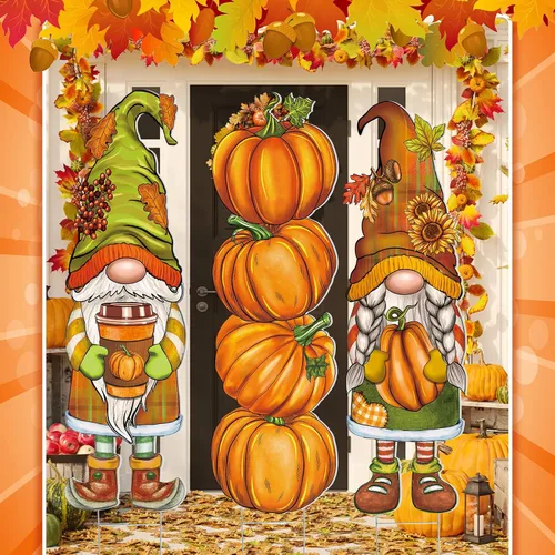 Miniatura 6 de Umigy 3 piezas de gnomo de otoño para decoración de patio con estacas de 32 x 10 pulgadas, decoración de jardín de otoño exterior para el hogar