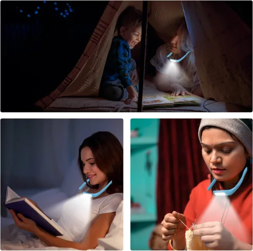 Miniatura 6 de Luz LED para el cuello con brillo ajustable, luces de libro para leer en la cama, 3 modos de color, diseño de brazo flexible para leer, reparar, Azul