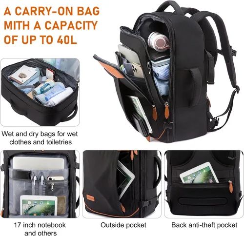 Miniatura 5 de LOVEVOOK Mochila de Mano, Mochila de Viaje Grande de 45L para Mujeres y Hombres Aprobada por Aerolíneas, Mochilas de Maleta Grandes Expandibles Con