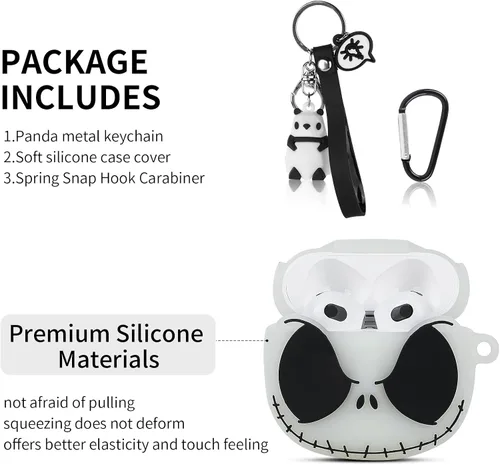 Miniatura 5 de CCXNAS Funda para Airpods de 3ª generación con bonito llavero de panda, [brilla en la oscuridad] Divertidas fundas de calavera de anime para Apple