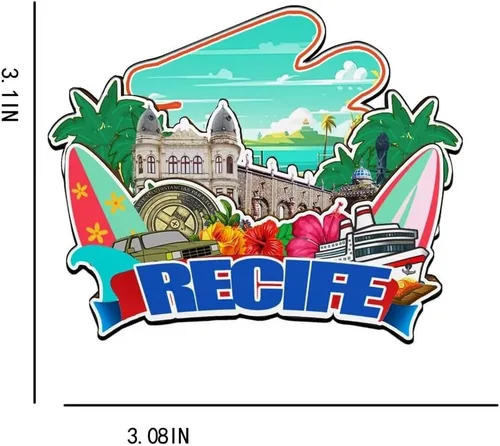 Miniatura 3 de Recife - Imán de Brasil para nevera de madera 3D, monumentos de viaje, coleccionables, recuerdos, decoración hecha a mano -4233
