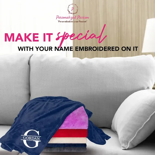 Miniatura 3 de Mantas personalizadas de pasión con nombre personalizado e inicial de monograma - Forro polar súper suave y acogedor - Manta personalizada unisex
