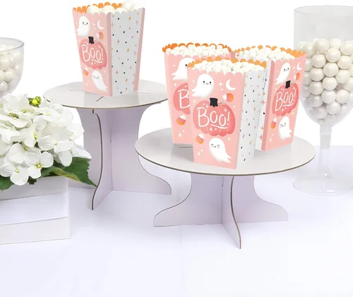 Miniatura 4 de Big Dot of Happiness Pastel Halloween - Cajas de palomitas de maíz para fiesta de calabaza rosa, juego de 12