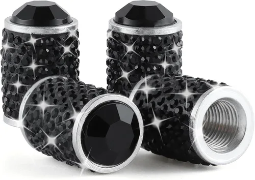 Miniatura 10 de Alpmosn Tapones para válvula de neumático de automóvil, 4 tapas de válvula de neumático brillantes, tapones de cristal brillantes para mujeres, Azul