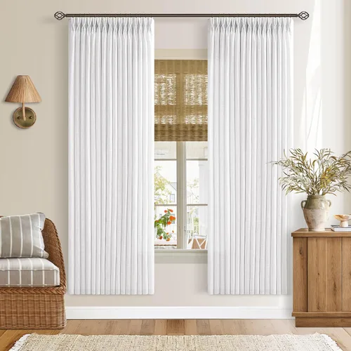 Miniatura 66 de TWODRAPES Cortinas de Lino Plisadas con Pinza Beige Blancas de 54 Pulgadas de Largo 2 Paneles para Comedor Cocina Dormitorio Plisadas Semi