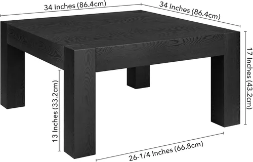 Miniatura 3 de Henn&Hart Mesa de centro cuadrada de 34 pulgadas con parte superior de madera para sala de estar, sala familiar, oficina o apartamento, color negro