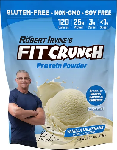 Fitcrunch Mezcla triple de proteínas | Diseñado por Robert Irvine | Con tecnología Mixability, libre de gluten, soya y sin OMG, Vainilla, 1