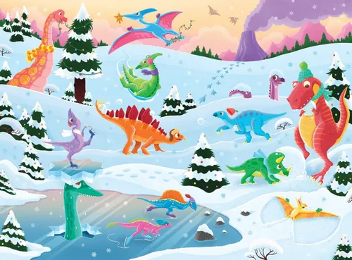 Miniatura 6 de Peaceable Kingdom Rompecabezas de dinosaurios navideños, rompecabezas de dinosaurios de 100 piezas para niños a partir de 5 años, ideal para aulas