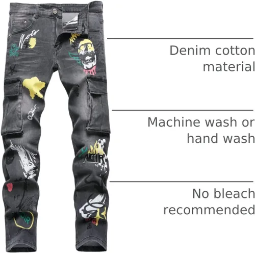 Miniatura 9 de Baylvn - Pantalones de mezclilla entallados y estampados para hombre con corte recto