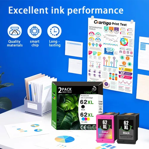 Miniatura 6 de 62XL - Cartuchos de tinta compatibles con alto rendimiento para HP 62, compatible con impresoras HP Envy 5540 5640 5660 7644 OfficeJet 5740 5741