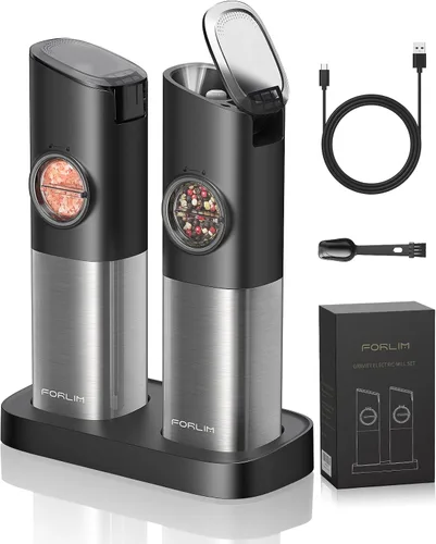 Miniatura 12 de FORLIM Mini Molinillo Eléctrico de Sal y Pimienta con Base de Madera, Recargable por USB, Pequeño Molinillo Automático de Sal y Pimienta
