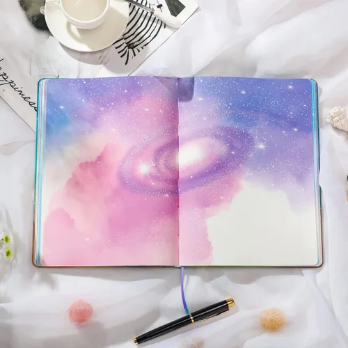 Miniatura 5 de SIIXU Cuaderno de Arte Espacial para Escribir, Diario B5 Decorado con 160 Páginas en Blanco Coloridas, Diseño Único de Galaxia en Cada Página