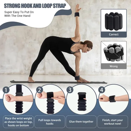 Miniatura 7 de Pilates - Pesas de muñeca y tobillo para mujer, pesas fuertes para brazos y piernas, juego de 2, pesas ajustables para caminar, yoga, baile, barras