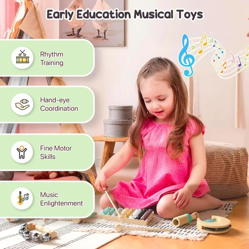 Miniatura 2 de Instrumentos musicales de madera para niños pequeños de 1 a 3 años, juego de percusión Montessori con xilófono, juguetes educativos de música