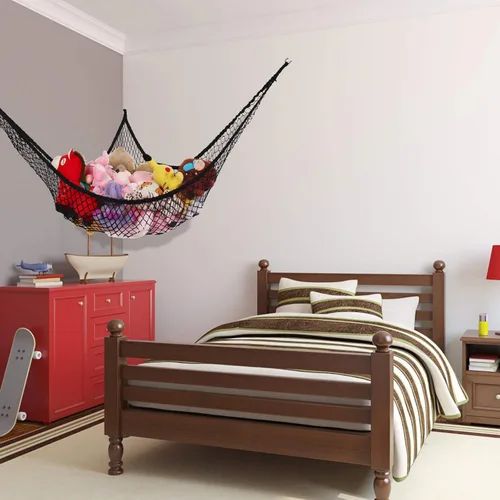 Miniatura 7 de Hamaca de animales de peluche, red de almacenamiento de juguetes jumbo de 83 pulgadas, esquina de pared, organizador de red de juguetes de malla