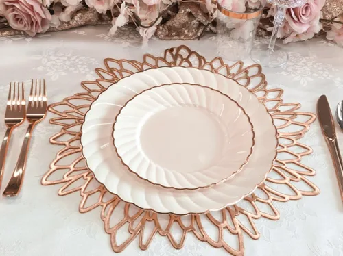 Miniatura 4 de Occasions" - Juego de 20 manteles individuales metálicos de vinilo prensado/mantel individual para centro de mesa de boda (hoja, oro rosa)