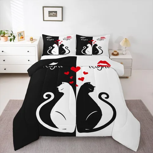 Miniatura 18 de Erosebridal Lindo juego de edredón de gato, tamaño individual, kawaii, fresa, juego de ropa de cama para niñas, diseño de arco iris, edredón rosa