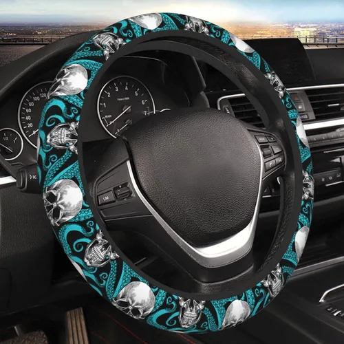Miniatura 9 de Funda de volante retro con diseño de calavera para mujeres, hombres y niñas, accesorios para automóvil, decoración, antideslizante, de neopreno, 15