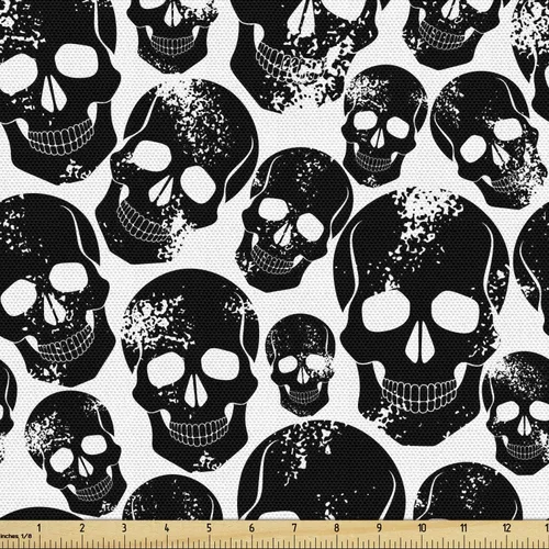 Miniatura 106 de Ambesonne The Yard, tela de calavera colorida con temática de Halloween, diseño de calavera y huesos cruzados, divertido estampado de dibujos