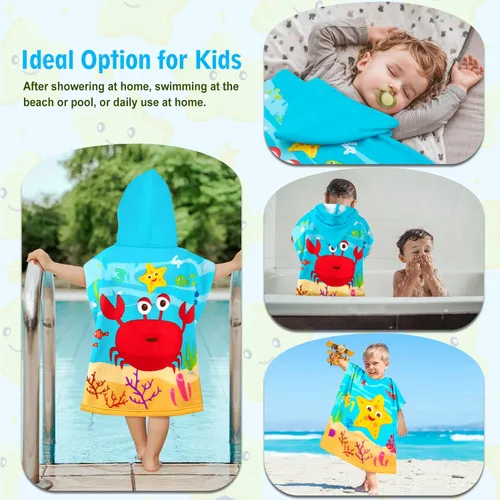 Miniatura 7 de HUANLANG Toalla de playa con capucha para niños y niñas, toalla de playa para baño, piscina, poncho de playa, toalla de algodón súper suave