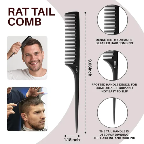 Miniatura 3 de RHOS Juego de peines para mujeres y hombres, 3 piezas, dientes anchos, cola de rata, peines para el pelo de tocador, peines desenredantes para todo