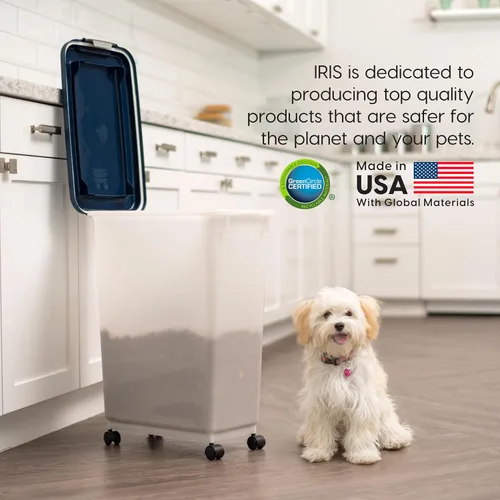 Miniatura 8 de IRIS USA Contenedor hermético de almacenamiento de alimentos para perros, hasta 38 libras, ruedas acoplables, contenedor de almacenamiento de Azul