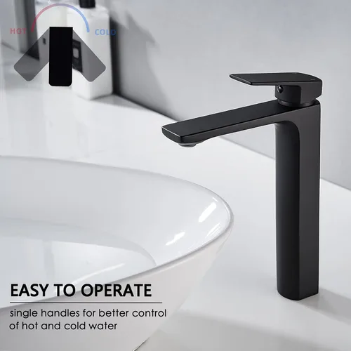 Miniatura 4 de VOTON - Grifo de lavabo negro para recipiente, monomando de una sola perforación, alto para baño, mezclador para lavabo de RV, de latón macizo, 1.2